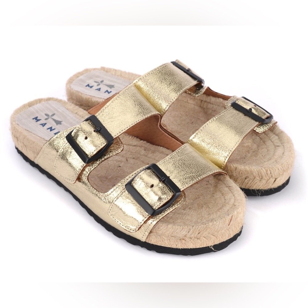 Manebi Nordic Cracked Gold Leather Sandals